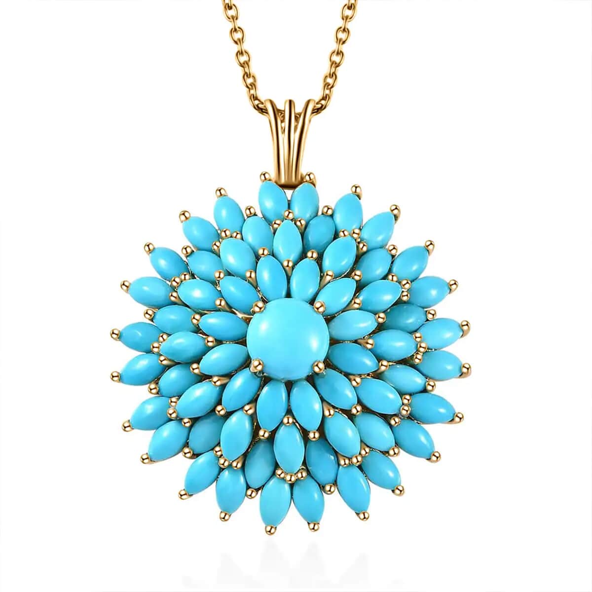 Sleeping Beauty Turquoise Floral Spray Pendant Necklace (20 Inches) in Vermeil YG Over Sterling Silver 9.15 ctw image number 0