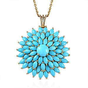 Sleeping Beauty Turquoise Floral Spray Pendant Necklace (20 Inches) in Vermeil YG Over Sterling Silver 9.15 ctw