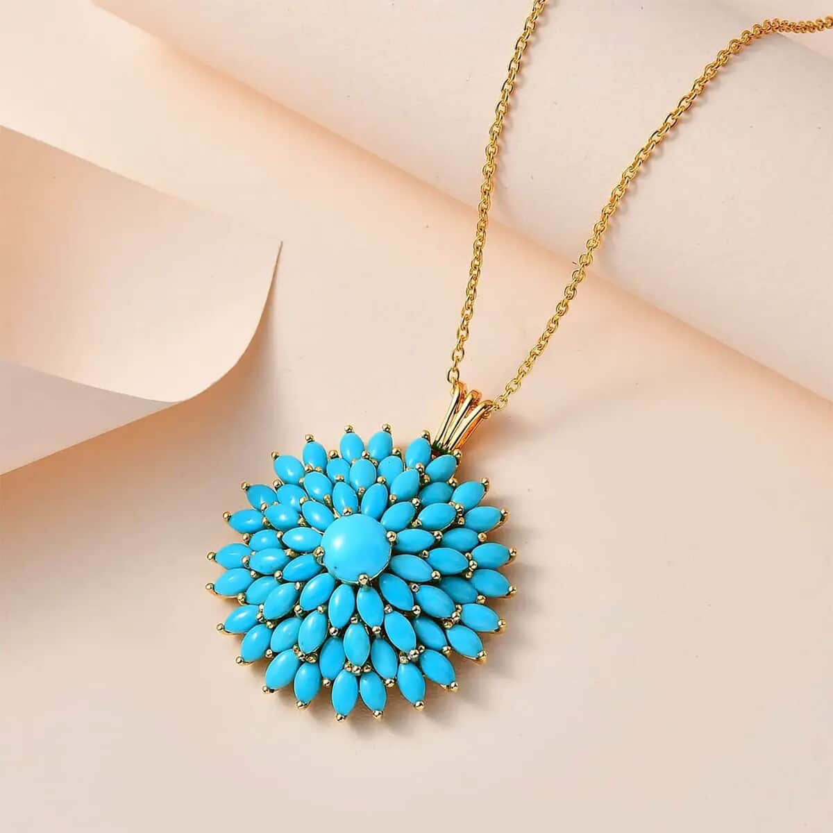 Sleeping Beauty Turquoise Floral Spray Pendant Necklace (20 Inches) in Vermeil YG Over Sterling Silver 9.15 ctw image number 1