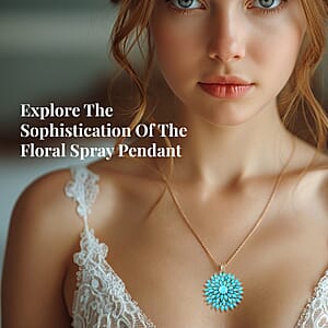 Sleeping Beauty Turquoise Floral Spray Pendant Necklace (20 Inches) in Vermeil YG Over Sterling Silver 9.15 ctw