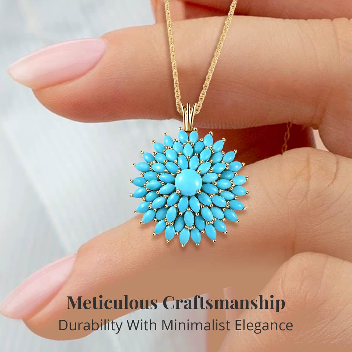Sleeping Beauty Turquoise Floral Spray Pendant Necklace (20 Inches) in Vermeil YG Over Sterling Silver 9.15 ctw image number 3