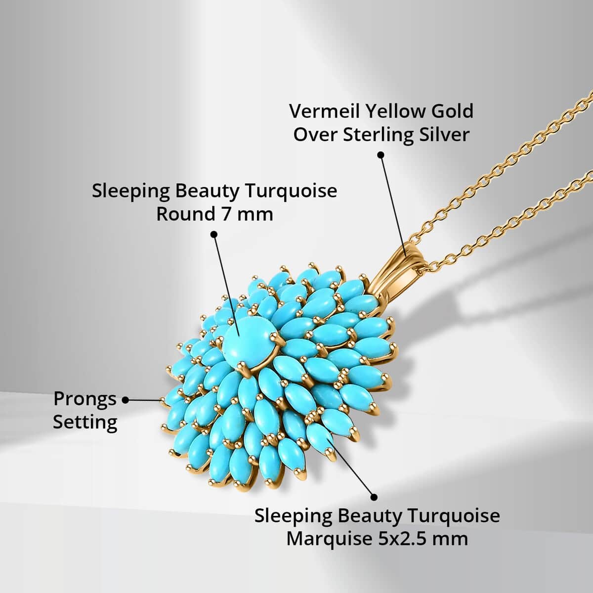 Sleeping Beauty Turquoise Floral Spray Pendant Necklace (20 Inches) in Vermeil YG Over Sterling Silver 9.15 ctw image number 4