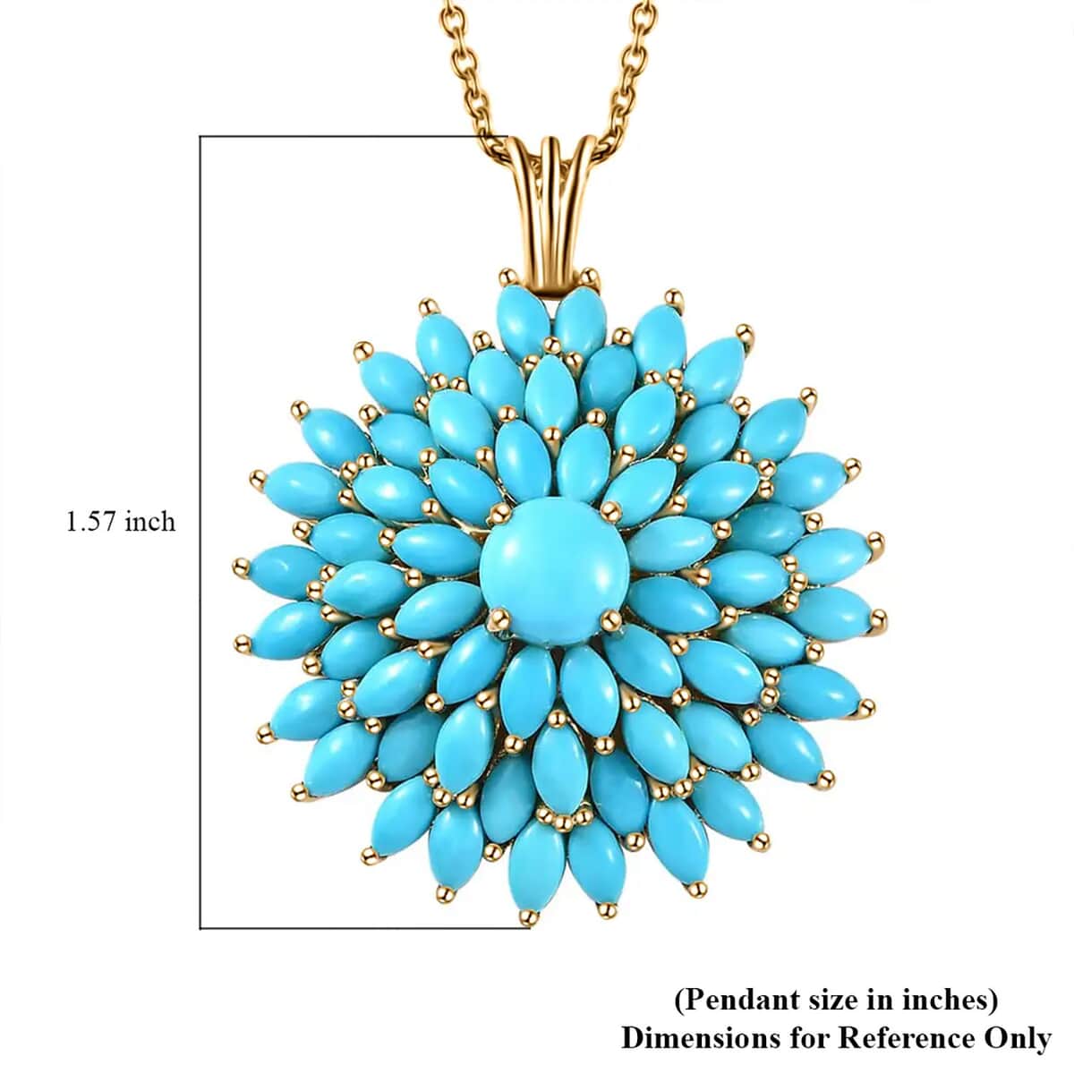 Sleeping Beauty Turquoise Floral Spray Pendant Necklace (20 Inches) in Vermeil YG Over Sterling Silver 9.15 ctw image number 6