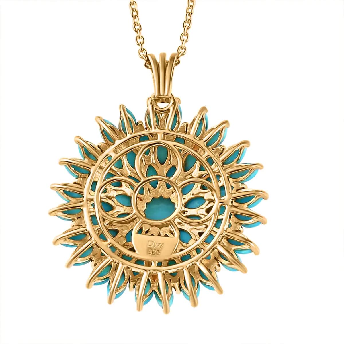 Sleeping Beauty Turquoise Floral Spray Pendant Necklace (20 Inches) in Vermeil YG Over Sterling Silver 9.15 ctw image number 8