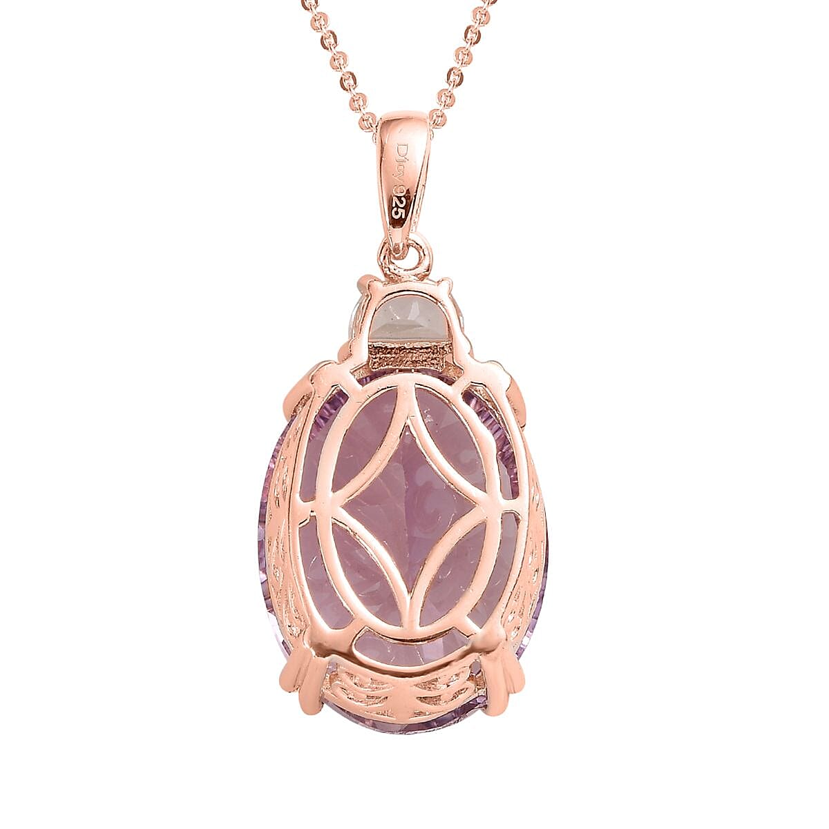 Doorbuster Concave Cut Rose De France Amethyst and White Topaz Pendant Necklace 20 Inches in Vermeil Rose Gold Over Sterling Silver 19.00 ctw