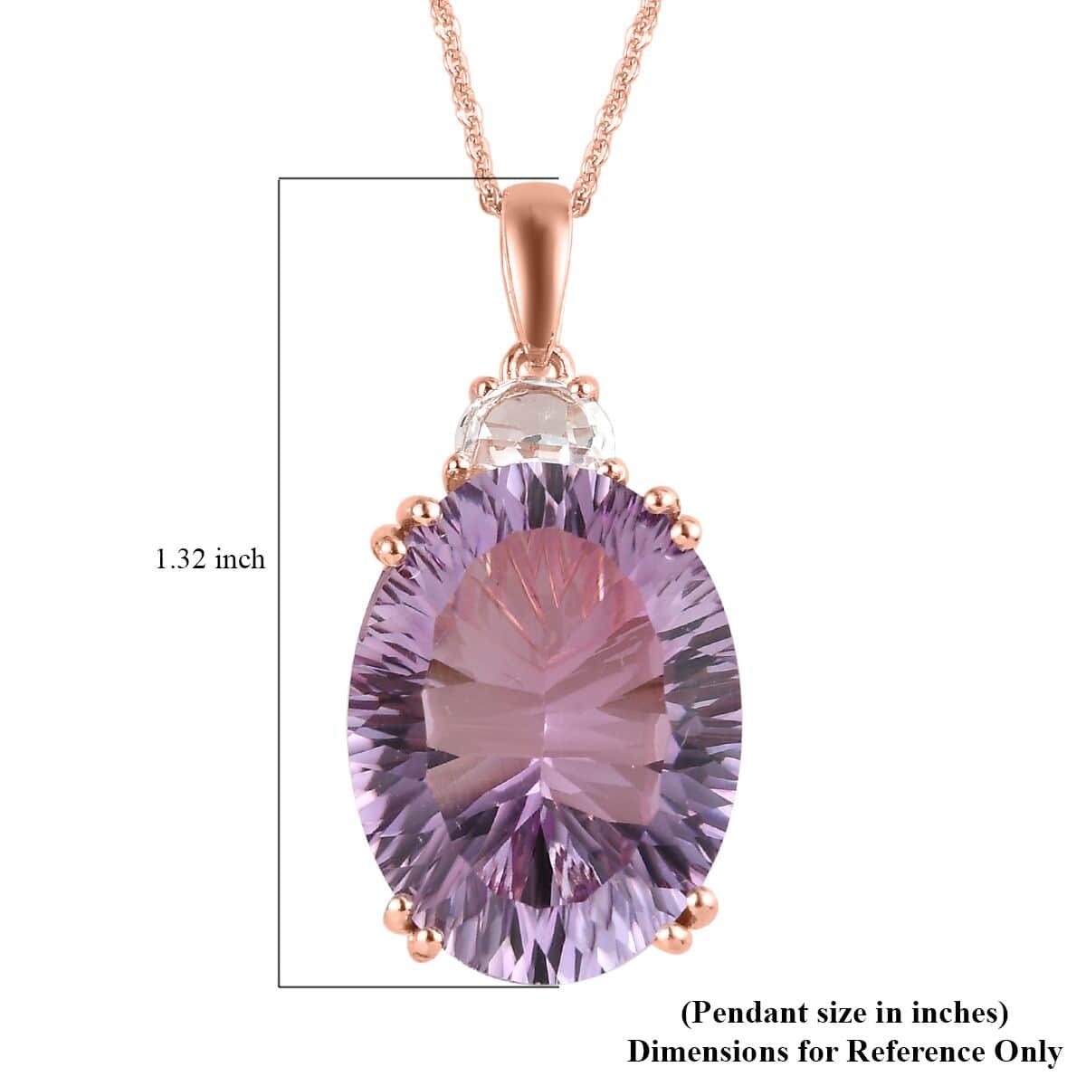 Concave Cut Rose De France Amethyst and White Topaz Pendant Necklace 20 Inches in Vermeil Rose Gold Over Sterling Silver 19.00 ctw image number 6