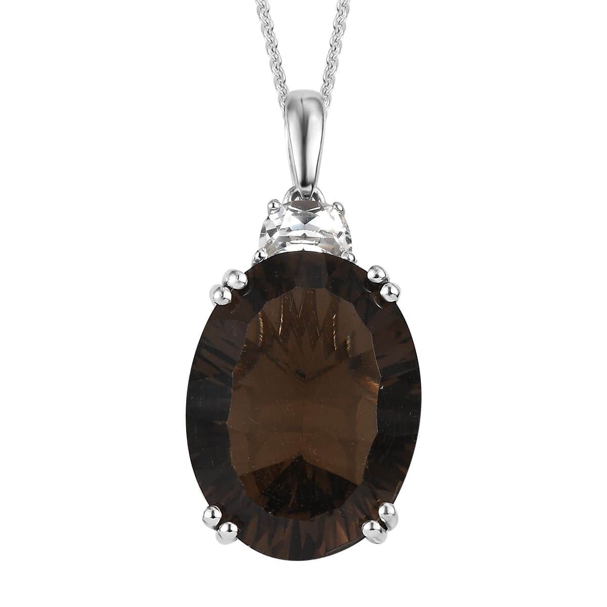 Concave Cut Brazilian Smoky Quartz and White Topaz Pendant Necklace 20 Inches in Platinum Over Sterling Silver 19.00 ctw image number 0