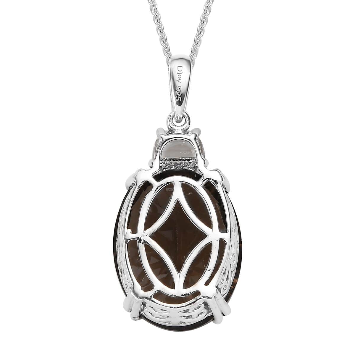 Concave Cut Brazilian Smoky Quartz and White Topaz Pendant Necklace 20 Inches in Platinum Over Sterling Silver 19.00 ctw image number 4