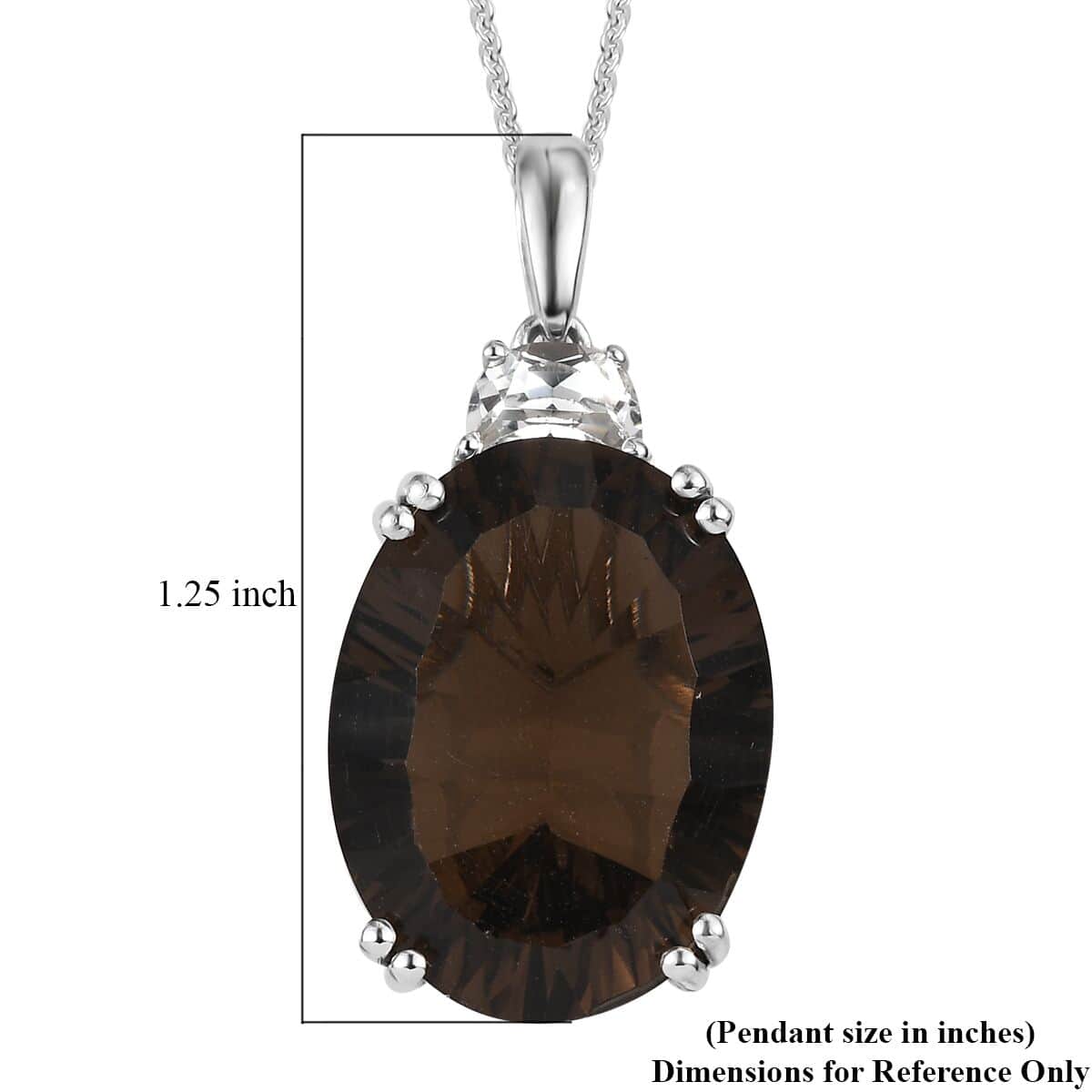 Concave Cut Brazilian Smoky Quartz and White Topaz Pendant Necklace 20 Inches in Platinum Over Sterling Silver 19.00 ctw image number 6