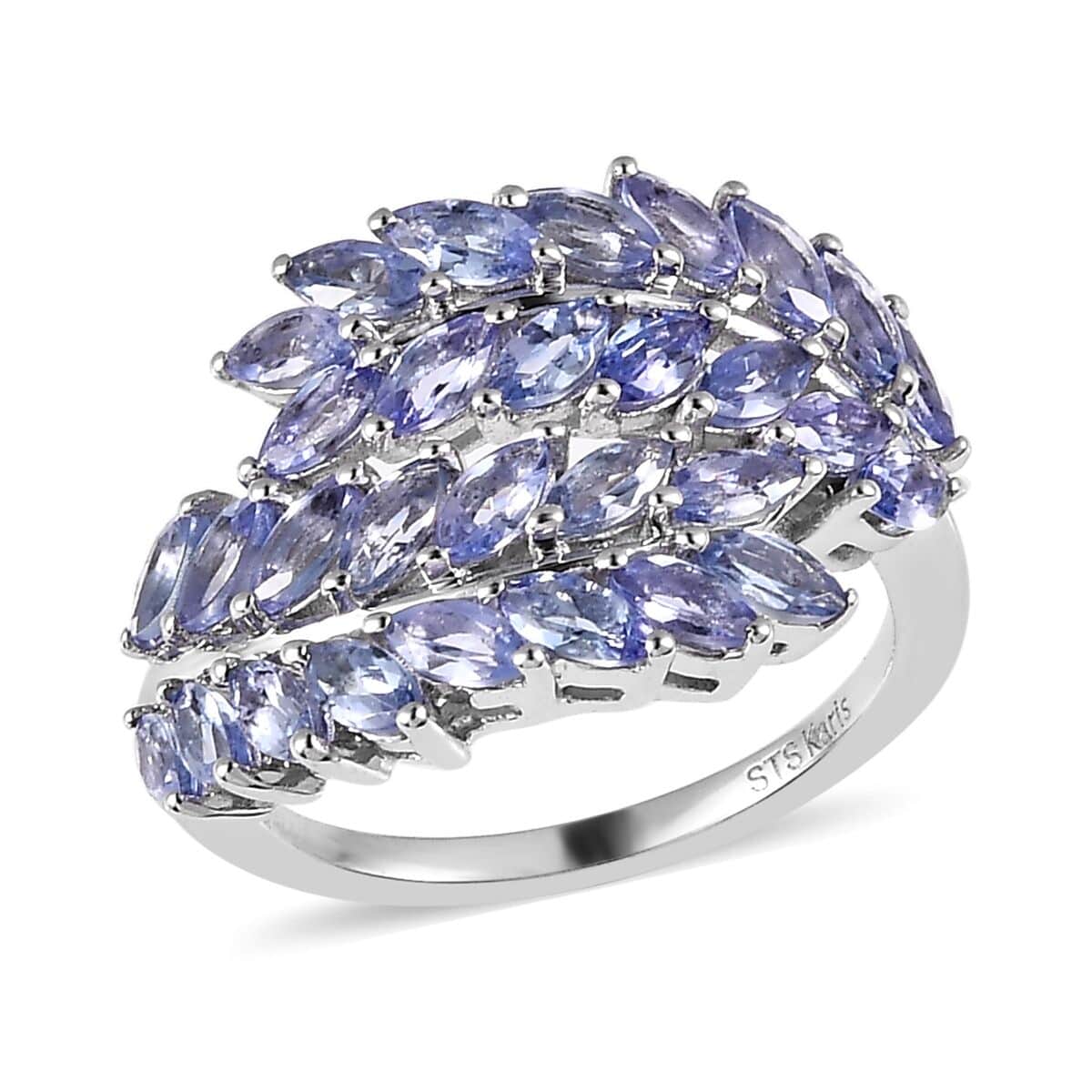 Doorbuster Karis Tanzanite Bangle Bracelet (7.25In), Earrings, Ring (Size 7.0), Pendant in Platinum Bond with Stainless Steel Necklace (20 Inches) 12.60 ctw image number 4