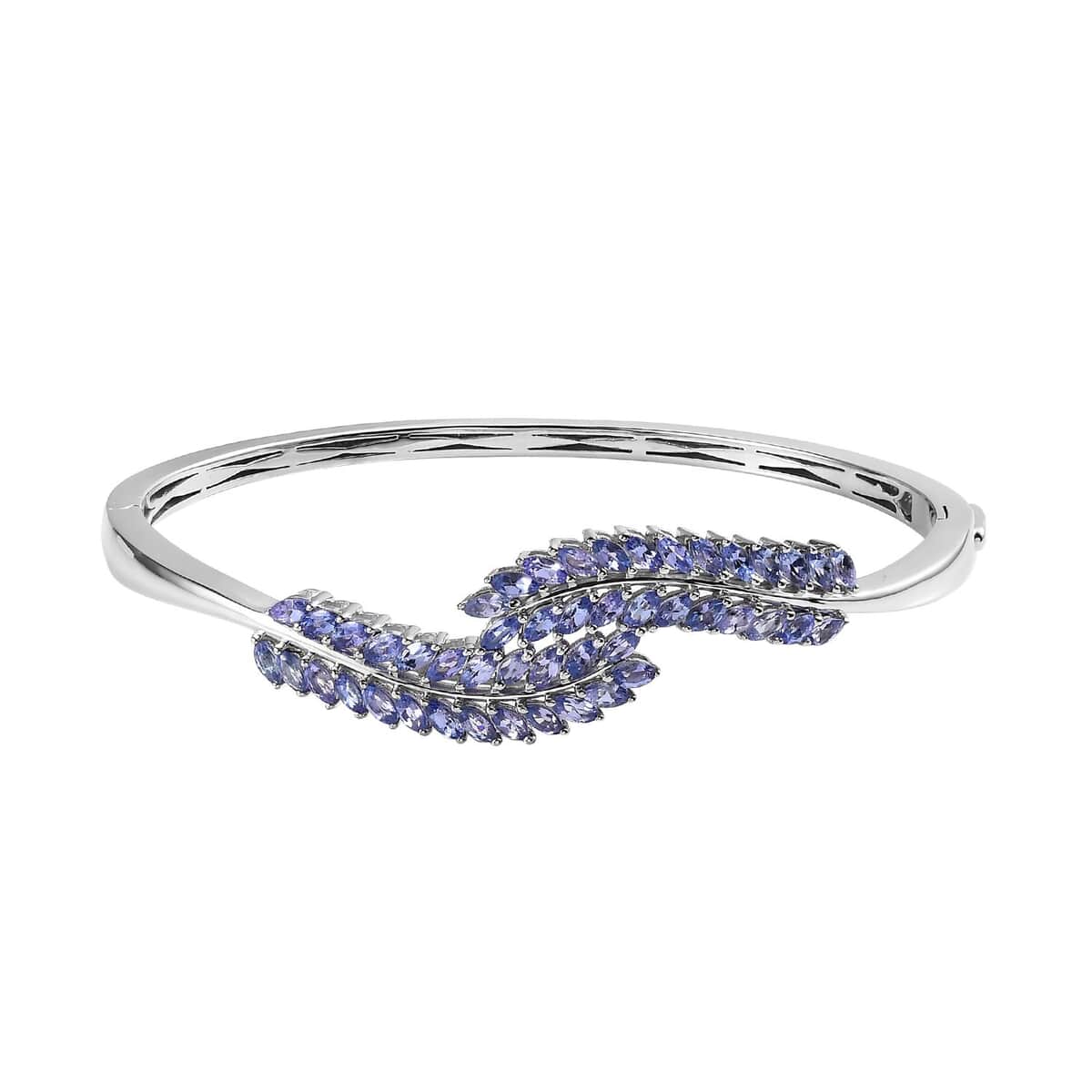 Doorbuster Karis Tanzanite Bangle Bracelet (7.25In), Earrings, Ring (Size 7.0), Pendant in Platinum Bond with Stainless Steel Necklace (20 Inches) 12.60 ctw image number 5