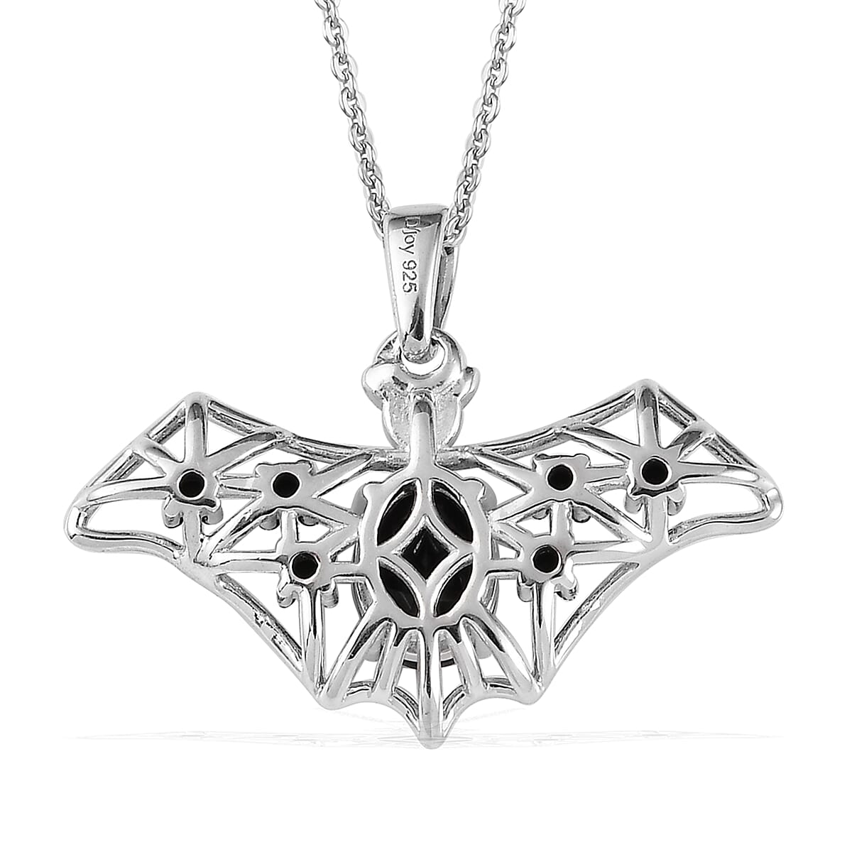 Thai Black Spinel Halloween Bat Pendant Necklace 20 Inches in Platinum Over Sterling Silver 1.85 ctw image number 4