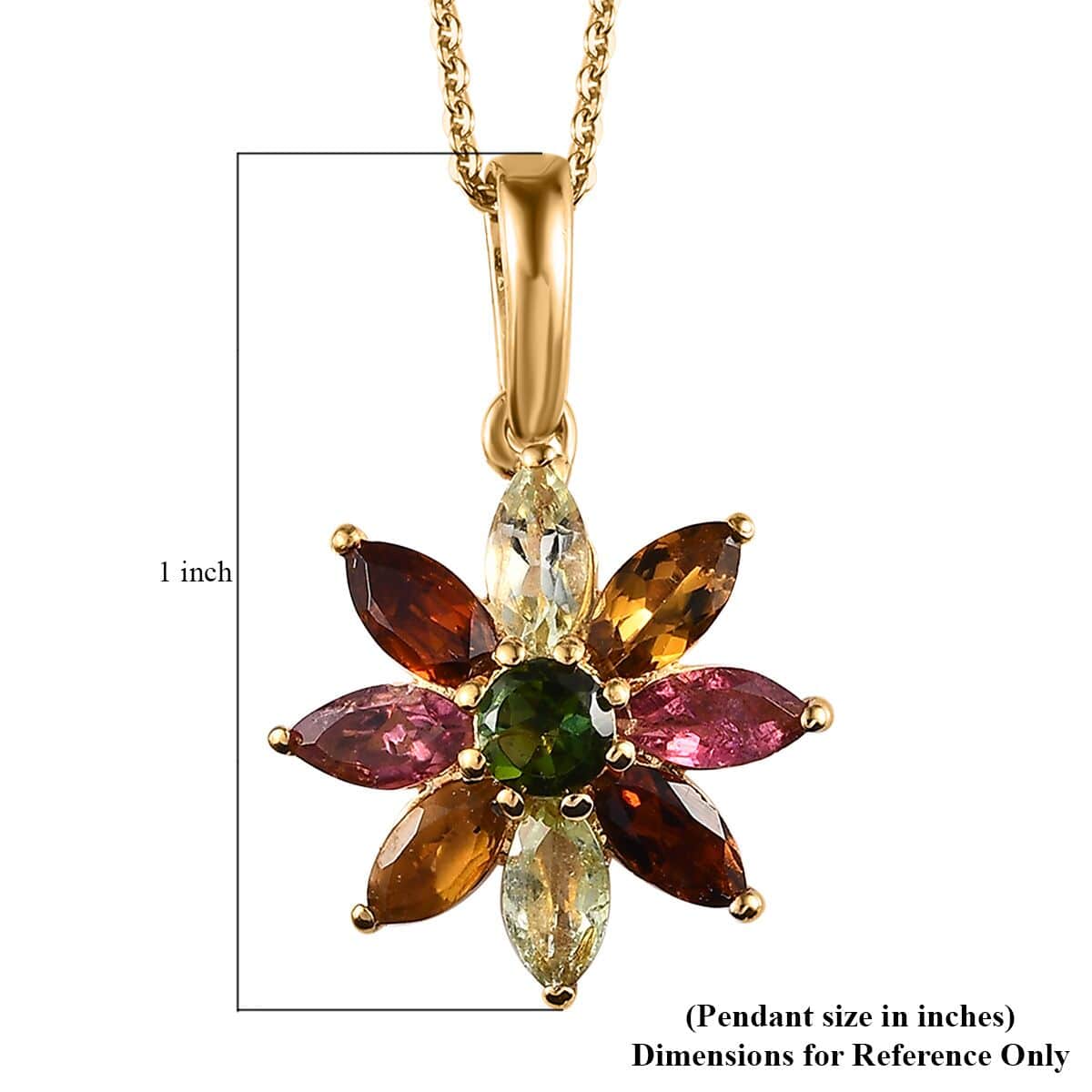 Multi-Tourmaline Floral Pendant Necklace 20 Inches in Vermeil Yellow Gold Over Sterling Silver 2.10 ctw image number 6