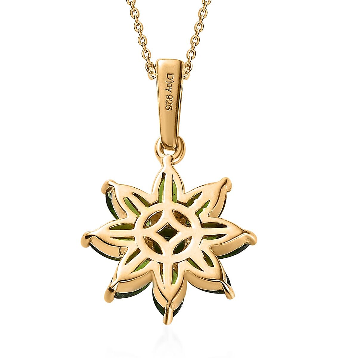 Chrome Diopside Floral Pendant Necklace 20 Inches in Vermeil Yellow Gold Over Sterling Silver 2.15 ctw