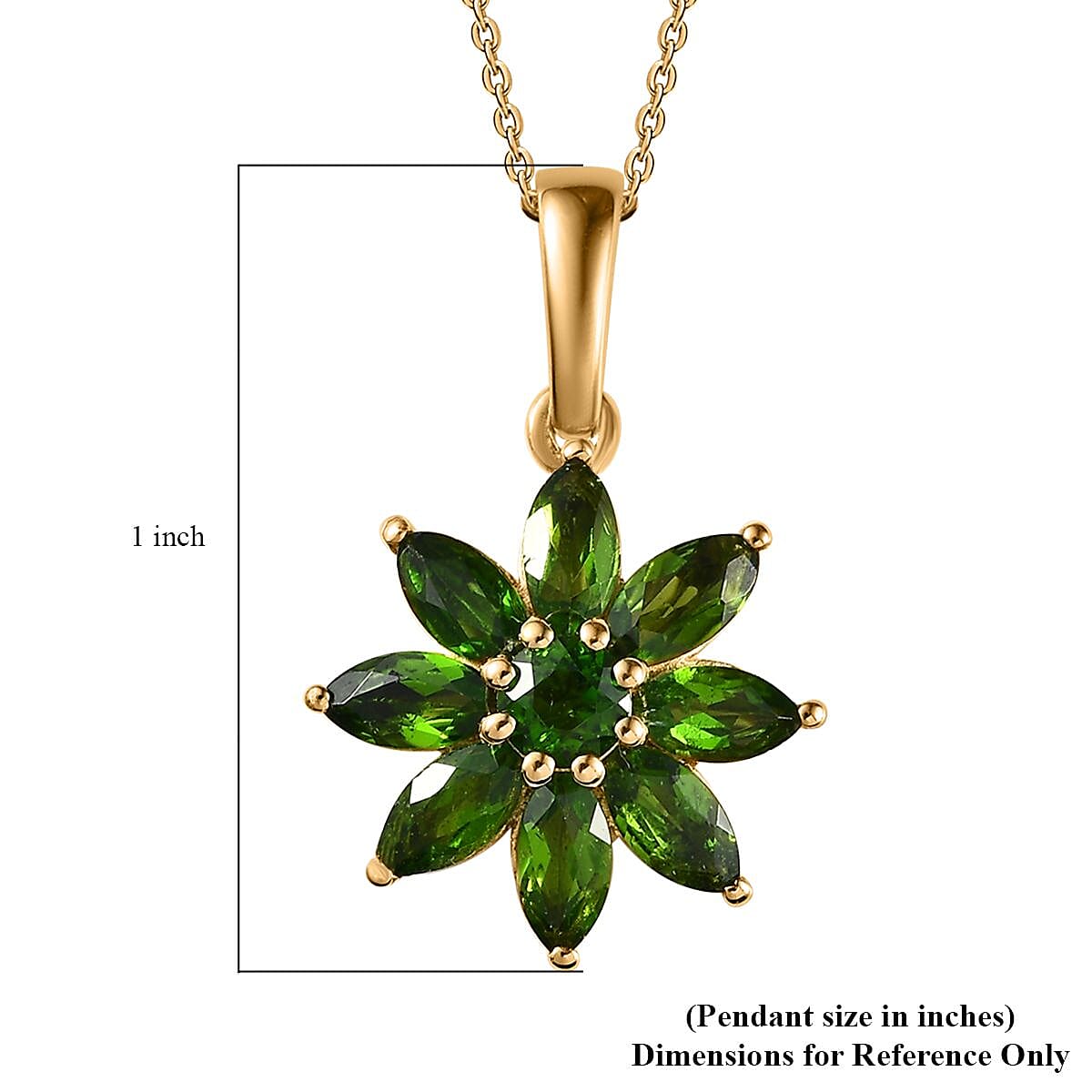 Chrome Diopside Floral Pendant Necklace 20 Inches in Vermeil Yellow Gold Over Sterling Silver 2.15 ctw