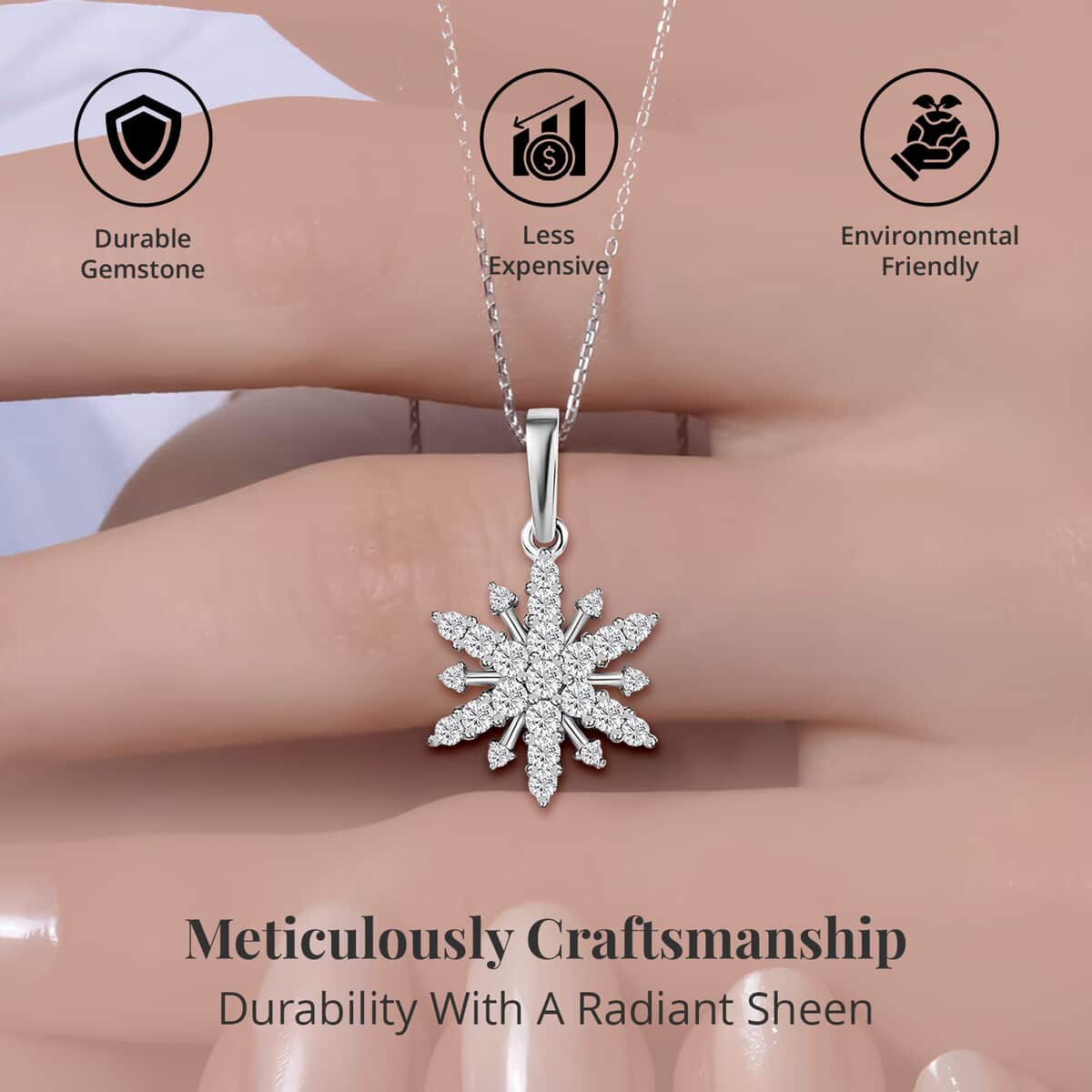 Moissanite 0.60 ctw Snowflake Pendant Necklace 20 Inches in Platinum Over Sterling Silver  image number 3