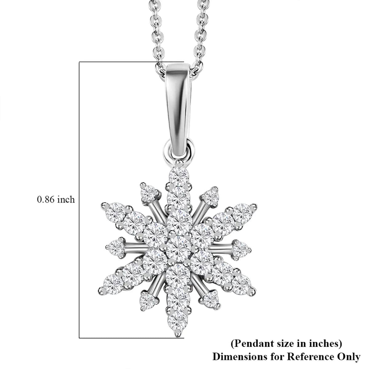 Moissanite 0.60 ctw Snowflake Pendant Necklace 20 Inches in Platinum Over Sterling Silver  image number 7