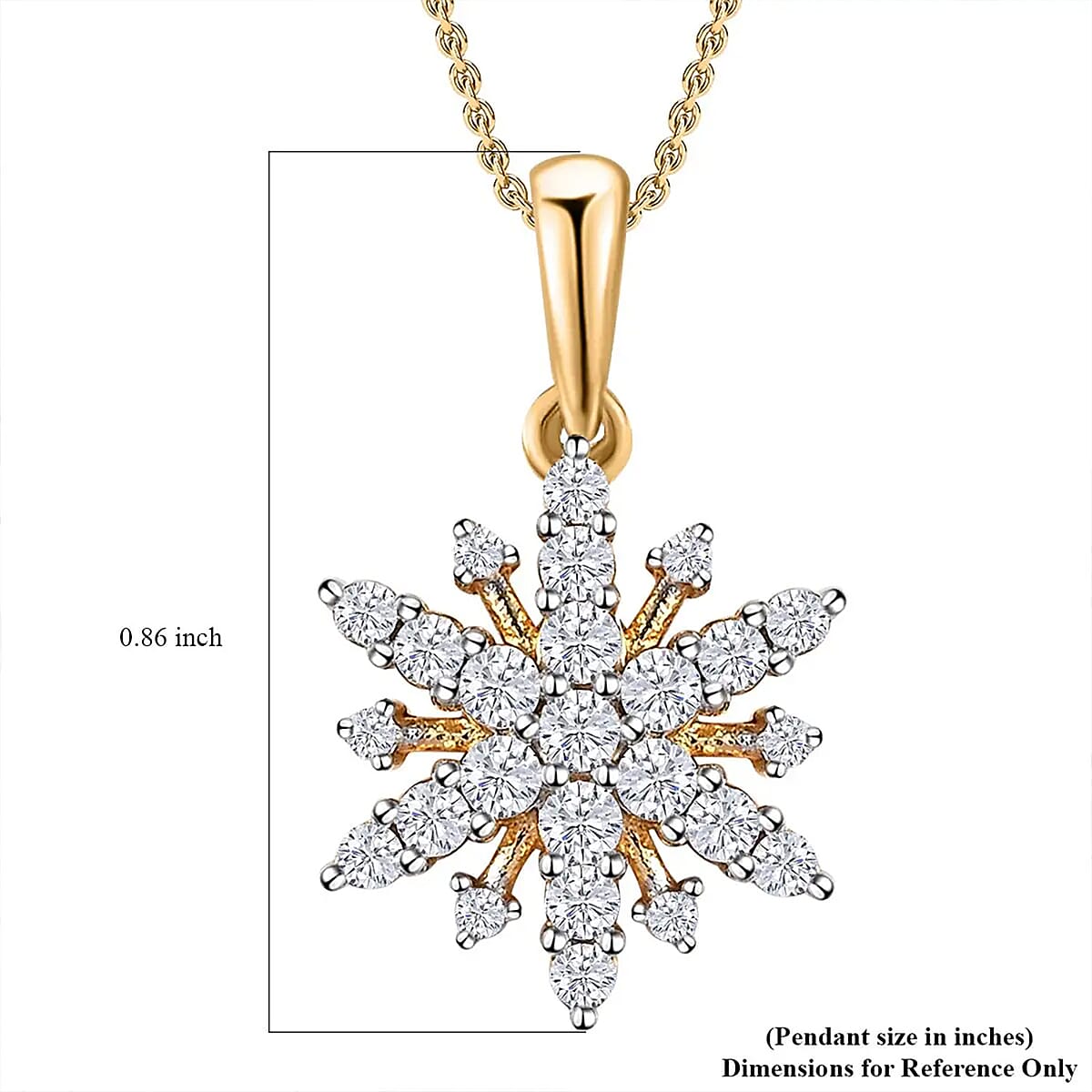 Moissanite 0.70 ctw Snowflake Pendant Necklace 20 Inches in Vermeil Yellow Gold Over Sterling Silver image number 7