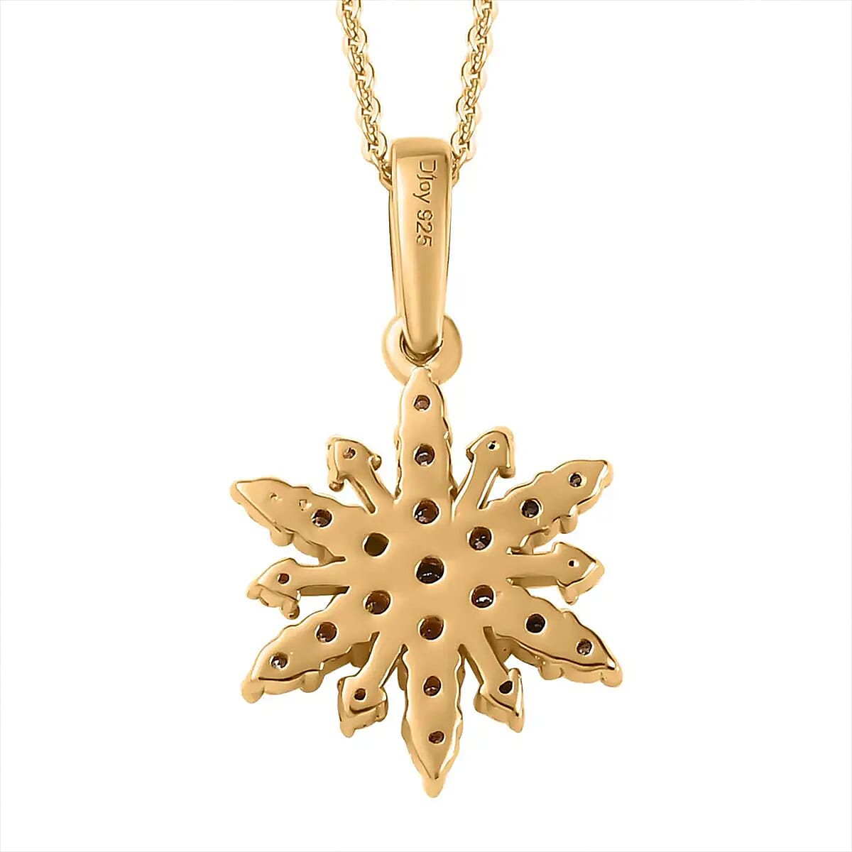 Moissanite 0.70 ctw Snowflake Pendant Necklace 20 Inches in Vermeil Yellow Gold Over Sterling Silver image number 8