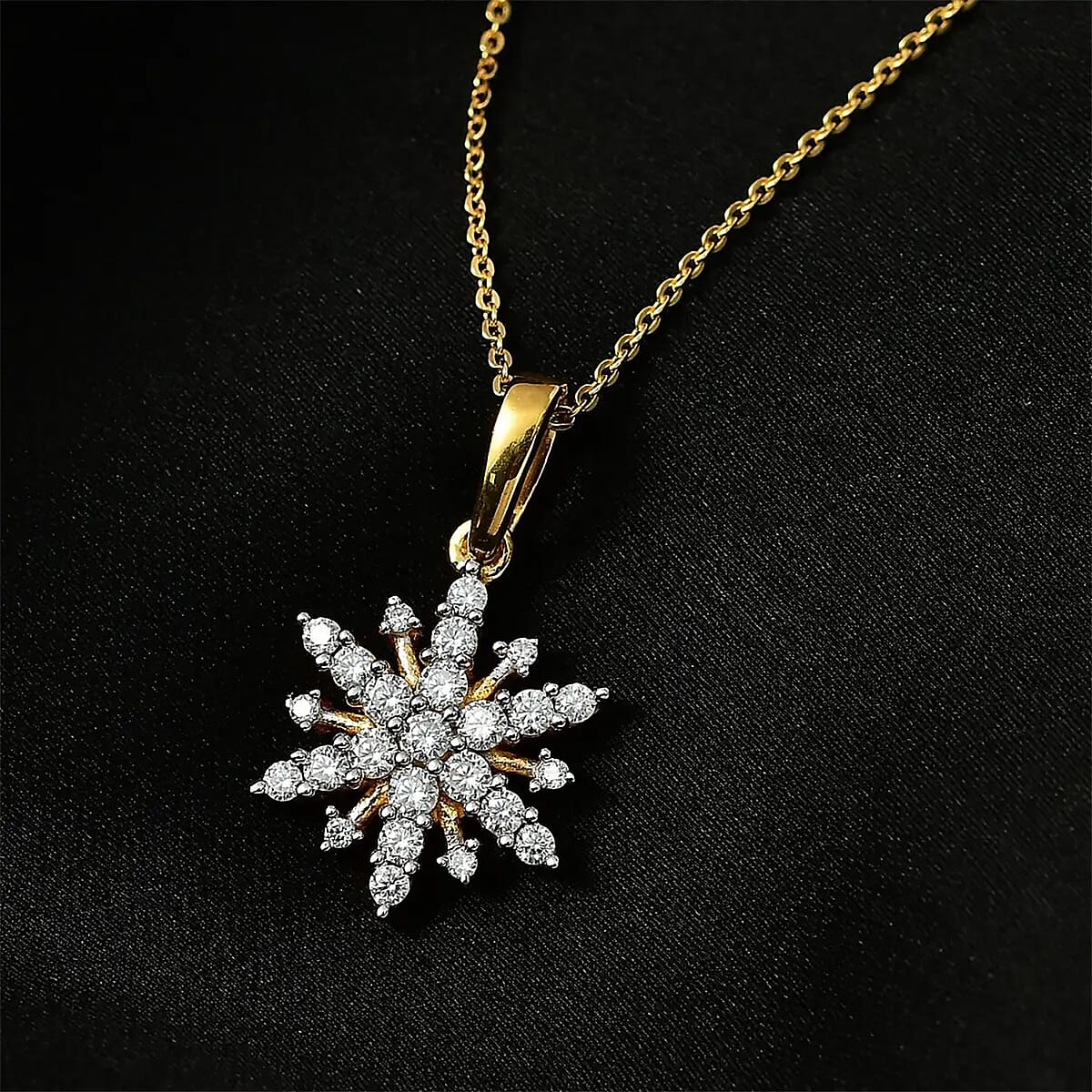 Moissanite 0.70 ctw Snowflake Pendant Necklace 20 Inches in Vermeil Yellow Gold Over Sterling Silver image number 9