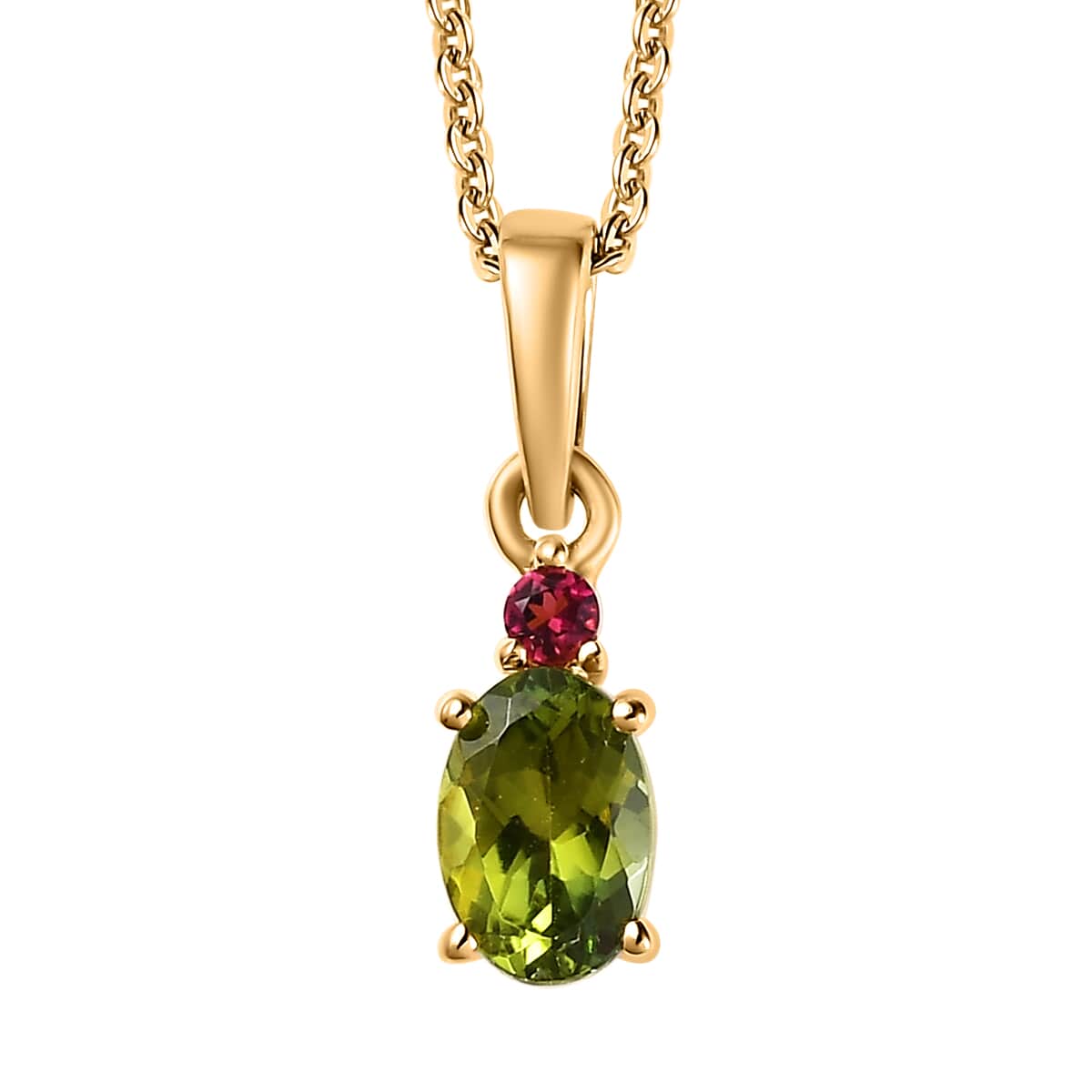 Premium Natural Calabar Green Tourmaline and Ouro Fino Rubellite Ring and Pendant Necklace 20 Inches in Vermeil Yellow Gold Over Sterling Silver 1.00 ctw (Del. in 3-5 Days) image number 6