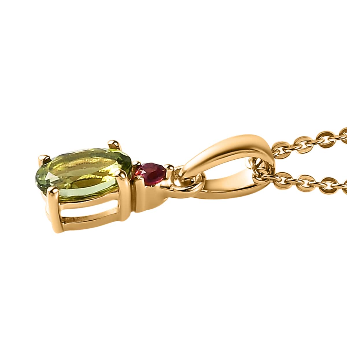 Premium Natural Calabar Green Tourmaline and Ouro Fino Rubellite Ring and Pendant Necklace 20 Inches in Vermeil Yellow Gold Over Sterling Silver 1.00 ctw (Del. in 3-5 Days) image number 7