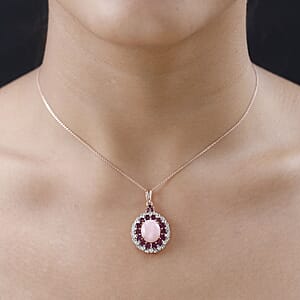 Peruvian Pink Opal and Multi Gemstone Cocktail Pendant Necklace 20 Inches in Vermeil Rose Gold Over Sterling Silver 7.35 ctw