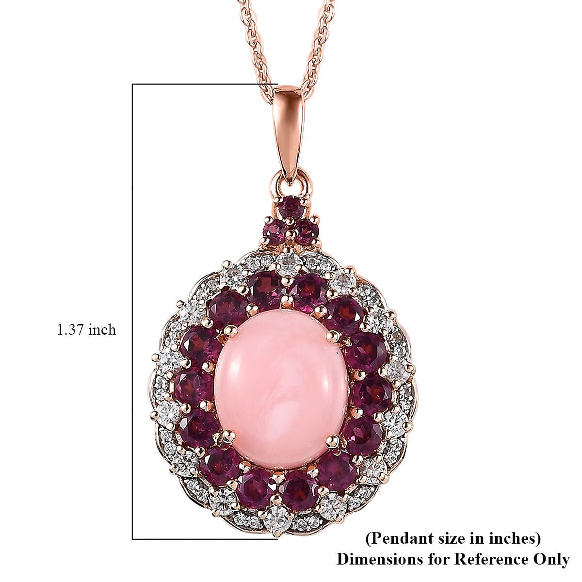 Peruvian Pink Opal and Multi Gemstone Cocktail Pendant Necklace 20 Inches in Vermeil Rose Gold Over Sterling Silver 7.35 ctw image number 5