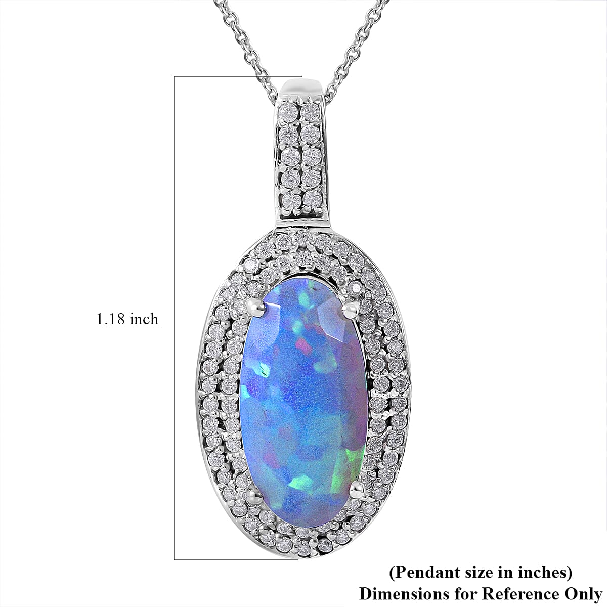 AAA Ethiopian Welo Opal and Moissanite Double Halo Pendant Necklace 18 Inches in Platinum Over Sterling Silver 3.65 ctw