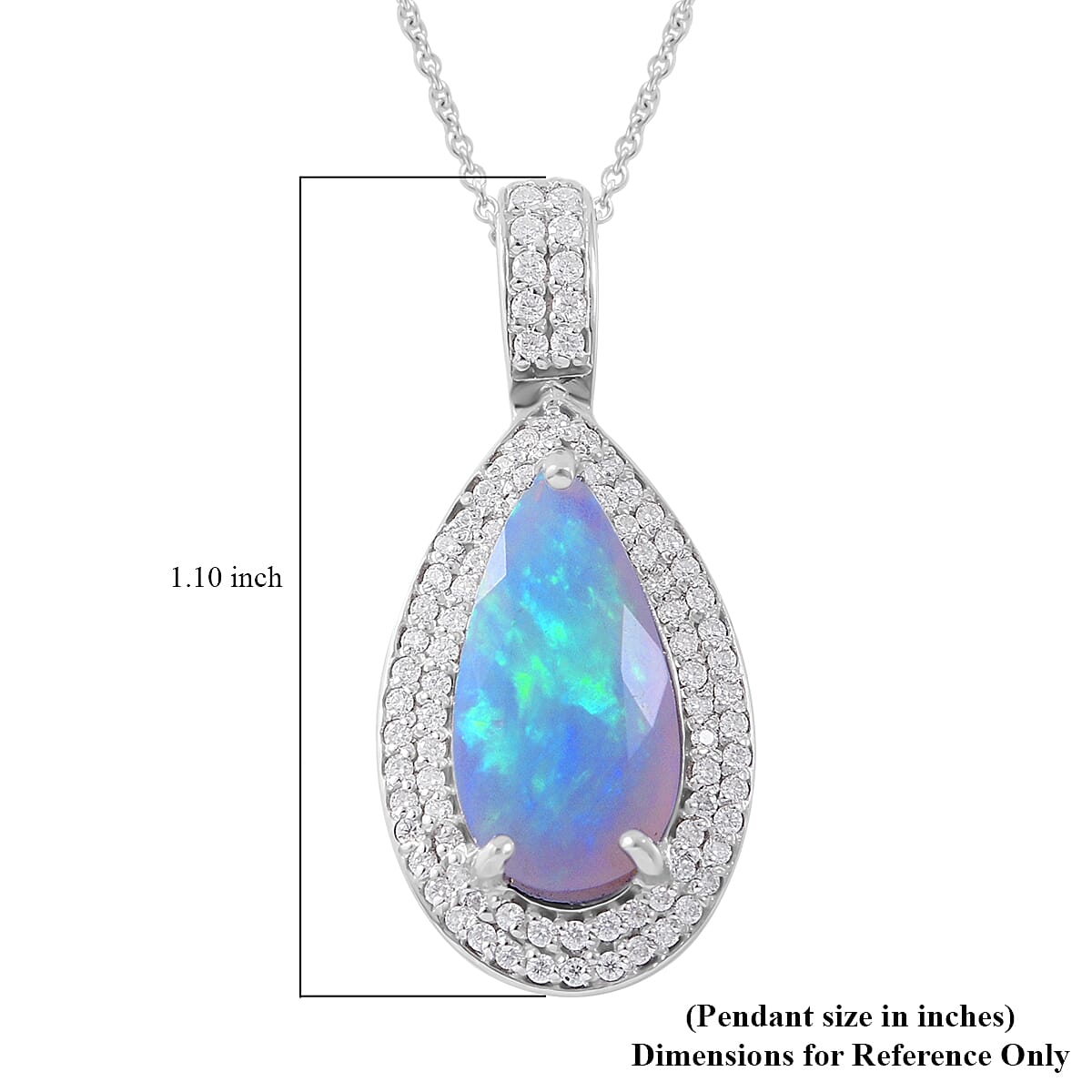 AAA Ethiopian Welo Opal and Moissanite Double Halo Pendant Necklace 18 Inches in Platinum Over Sterling Silver 3.20 ctw image number 5