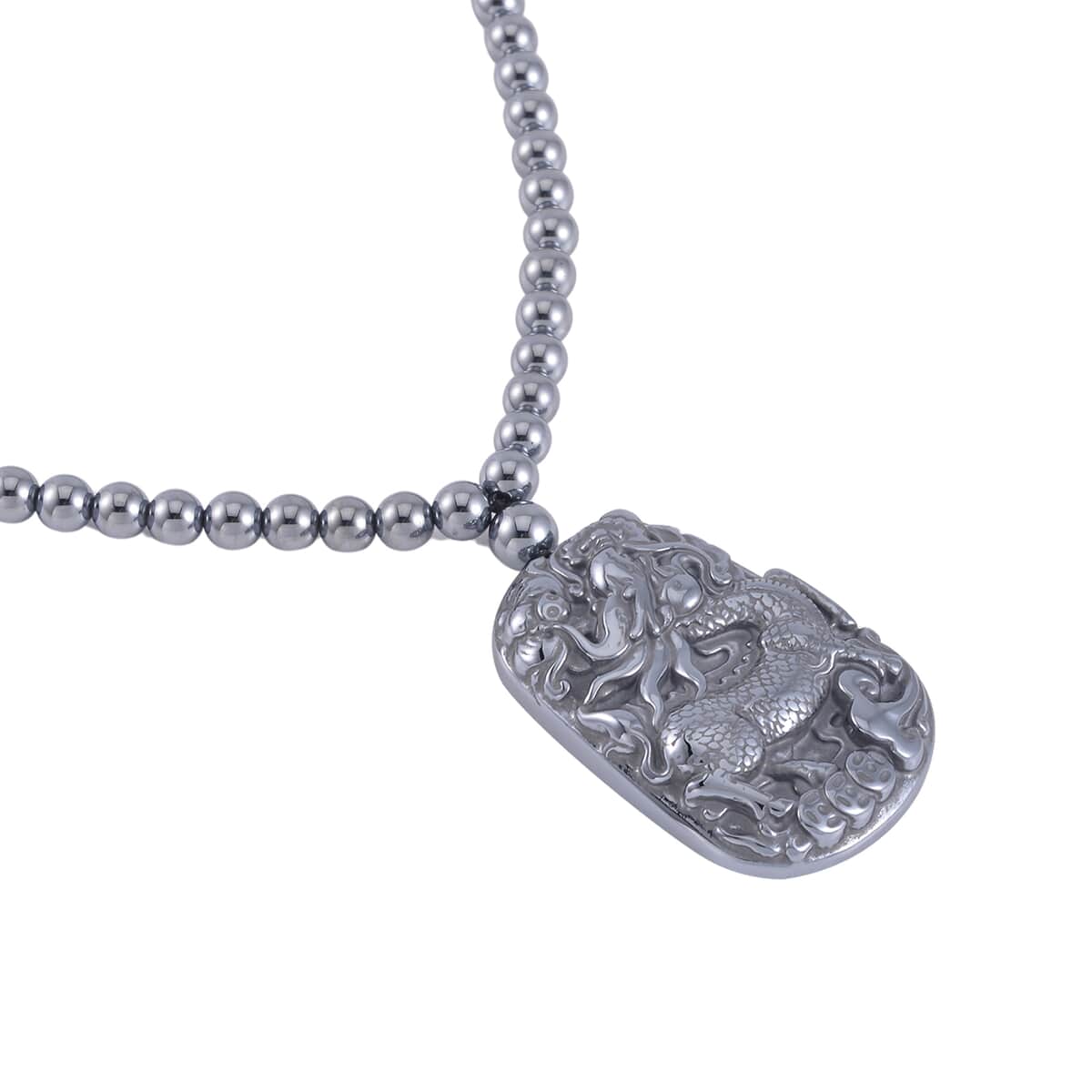 Terahertz Carved 383.00 ctw Qilin Pendant with Beaded Necklace and Stretch Bracelet in Rhodium Over Sterling Silver 20 Inches image number 4