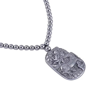 Terahertz Carved 383.00 ctw Qilin Pendant with Beaded Necklace and Stretch Bracelet in Rhodium Over Sterling Silver 20 Inches