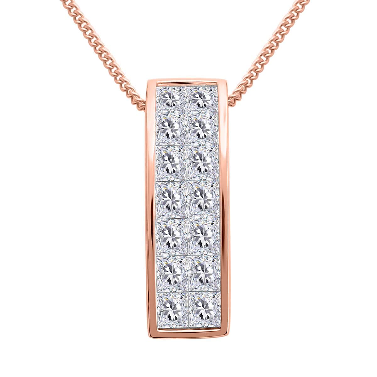 Moissanite Invisible Set Bar Pendant Necklace 18 Inches in Vermeil Rose Gold Over Sterling Silver 2.25 ctw image number 0