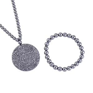 Terahertz 333.00 ctw Carved Dragon Pendant with Beaded Necklace and Stretch Bracelet in Rhodium Over Sterling Silver 20 Inches