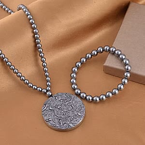 Terahertz 333.00 ctw Carved Dragon Pendant with Beaded Necklace and Stretch Bracelet in Rhodium Over Sterling Silver 20 Inches