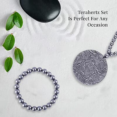 Terahertz 333.00 ctw Carved Dragon Pendant with Beaded Necklace and Stretch Bracelet in Rhodium Over Sterling Silver 20 Inches