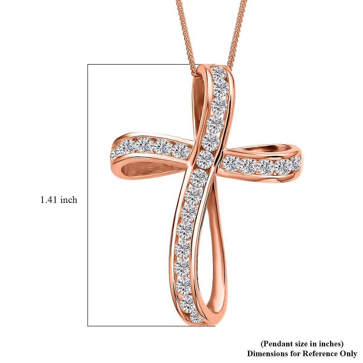 Moissanite Cross Pendant Necklace 18 Inches in Vermeil Rose Gold Over Sterling Silver 1.50 ctw