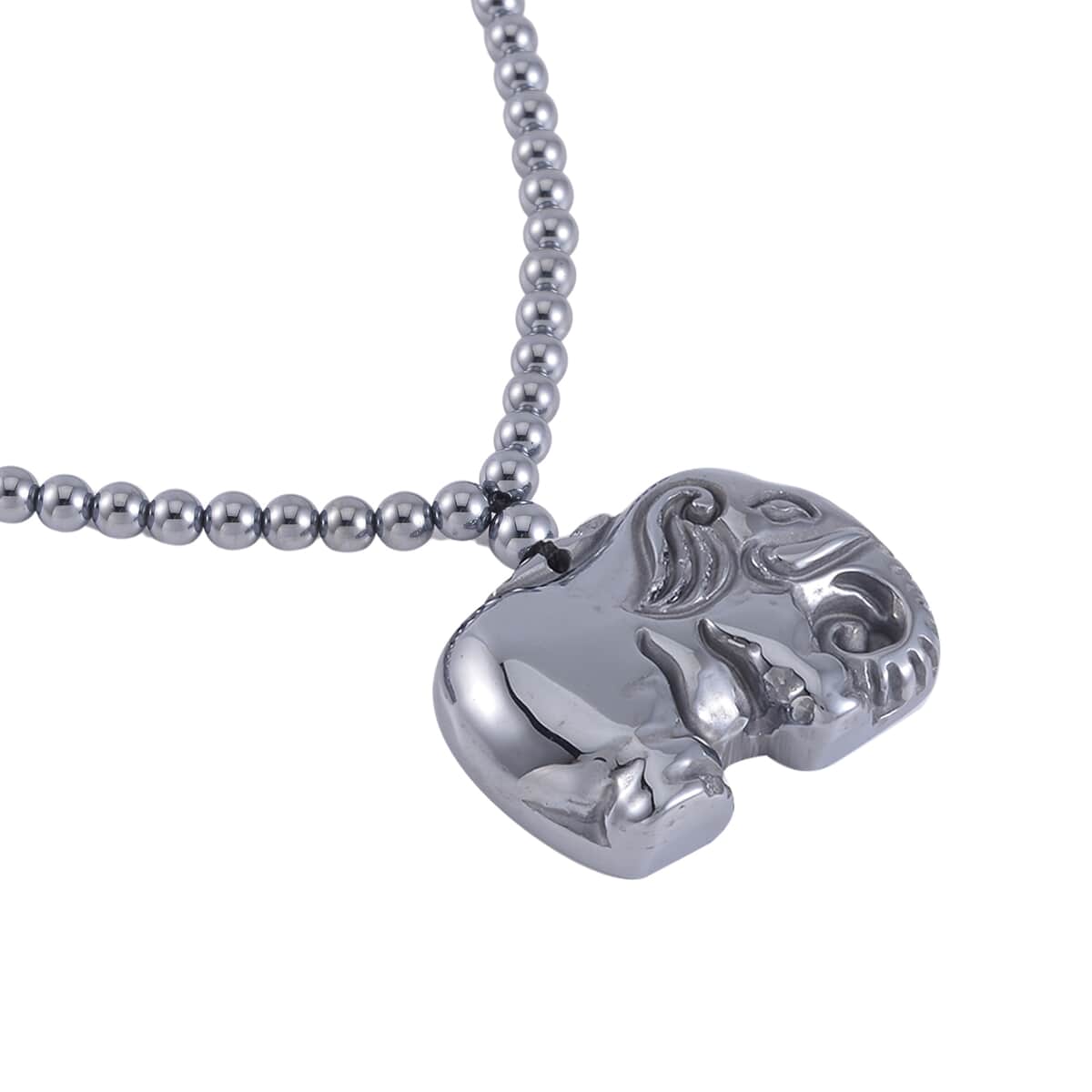 Terahertz 293.00 ctw Carved Elephant Pendant with Beaded Necklace and Stretch Bracelet in Rhodium Over Sterling Silver 20 Inches image number 4