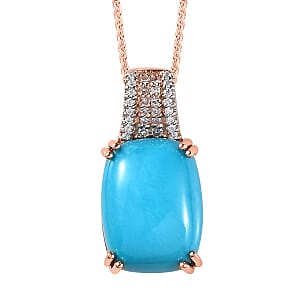 Sleeping Beauty Turquoise and Moissanite, Natural Pink Diamond Pendant Necklace 18 Inches in Vermeil Rose Gold Over Sterling Silver 7.40 ctw