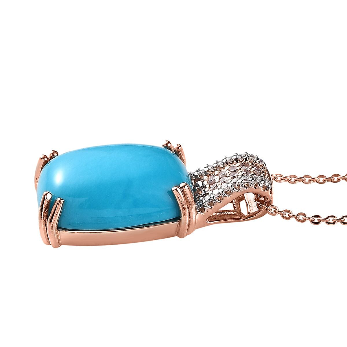 Sleeping Beauty Turquoise and Moissanite, Natural Pink Diamond Pendant Necklace 18 Inches in Vermeil Rose Gold Over Sterling Silver 7.40 ctw image number 3