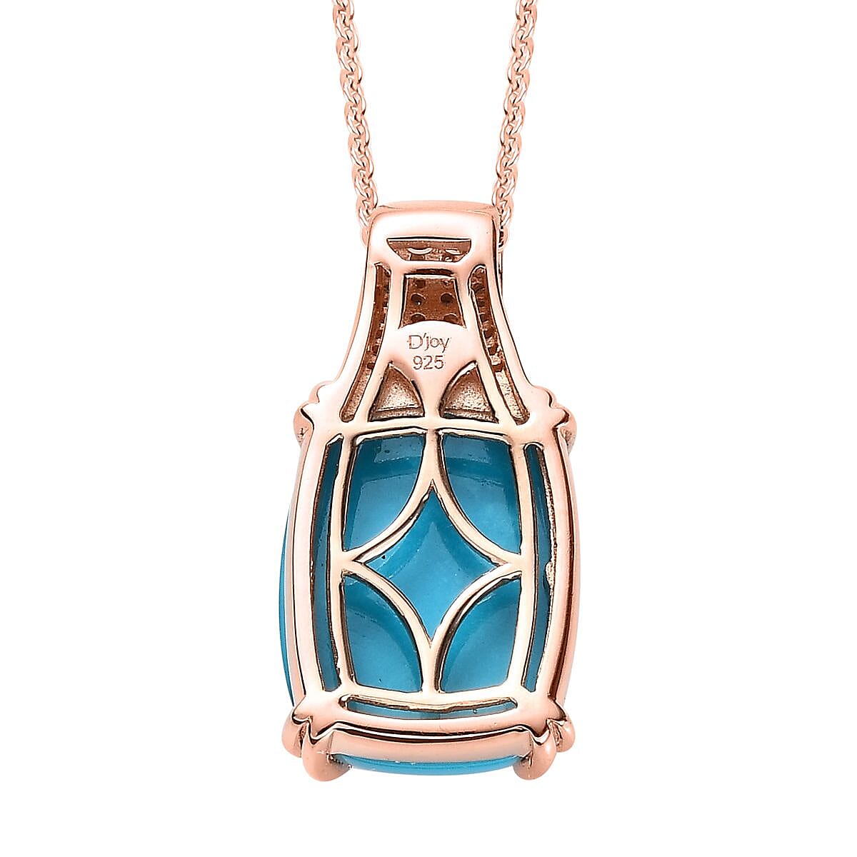 Sleeping Beauty Turquoise and Moissanite, Natural Pink Diamond Pendant Necklace 18 Inches in Vermeil Rose Gold Over Sterling Silver 7.40 ctw image number 4