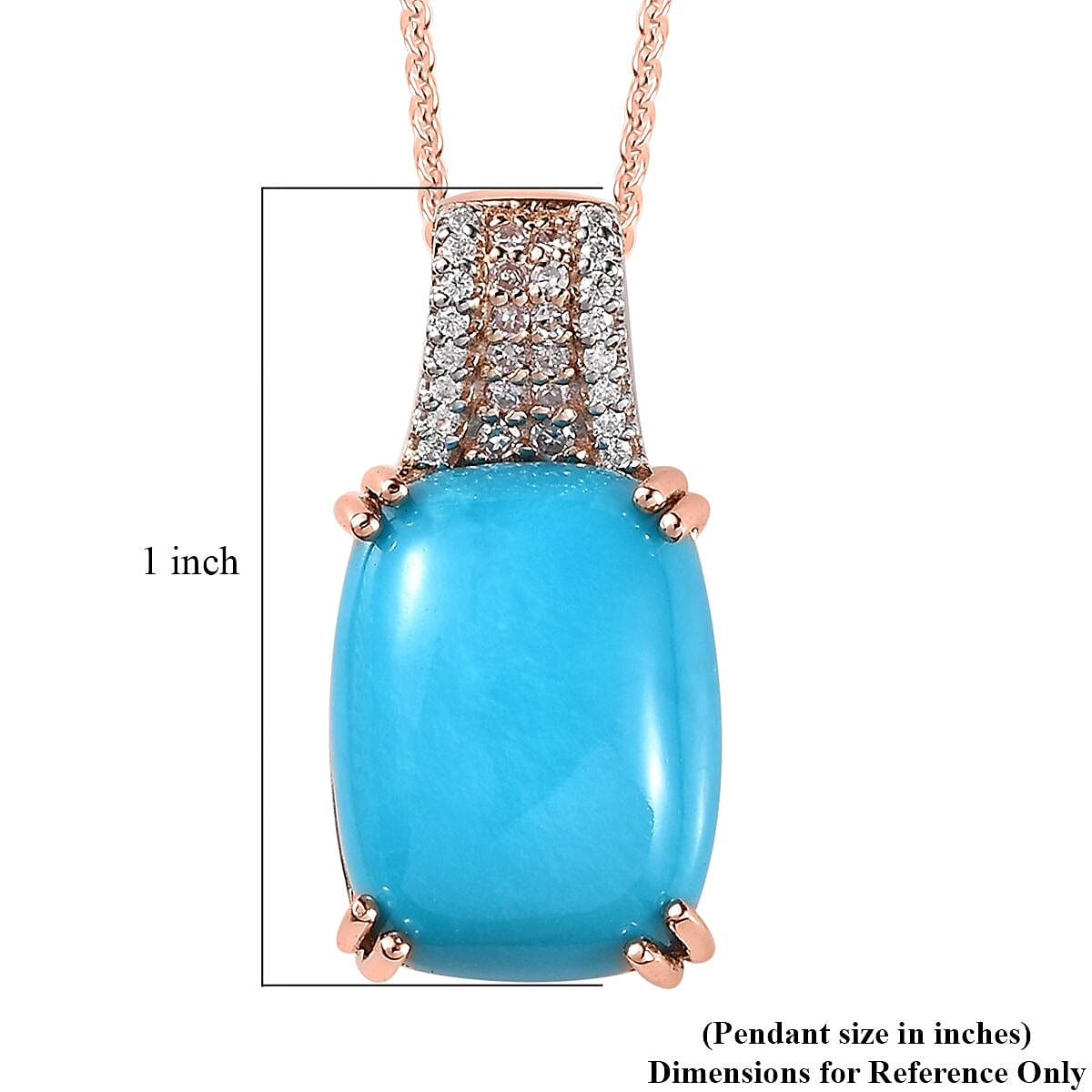 Sleeping Beauty Turquoise and Moissanite, Natural Pink Diamond Pendant Necklace 18 Inches in Vermeil Rose Gold Over Sterling Silver 7.40 ctw image number 6