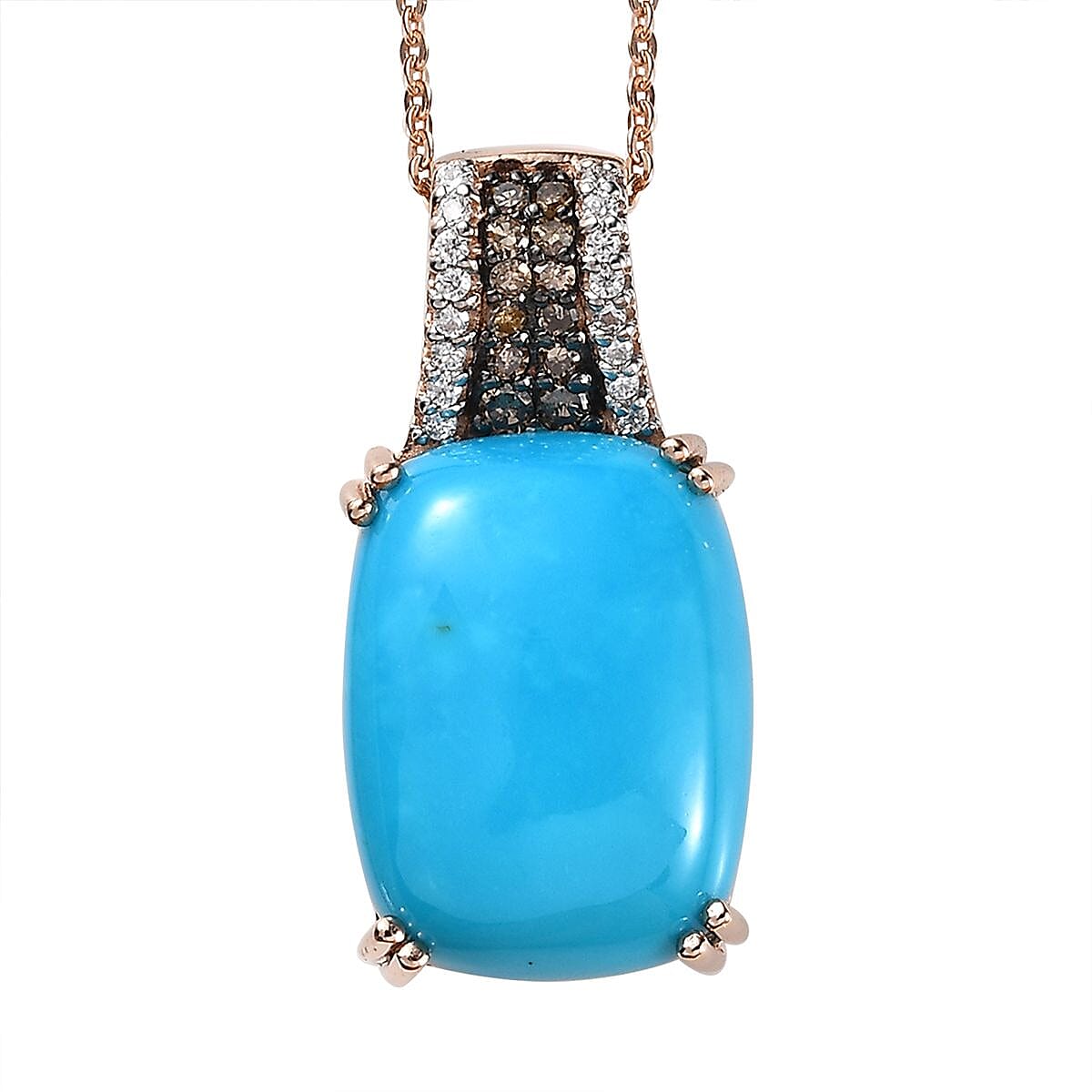 Doorbuster Sleeping Beauty Turquoise and Moissanite, Natural Yellow Diamond Pendant Necklace 18 Inches in Vermeil Yellow Gold Over Sterling Silver 7.40 ctw image number 0