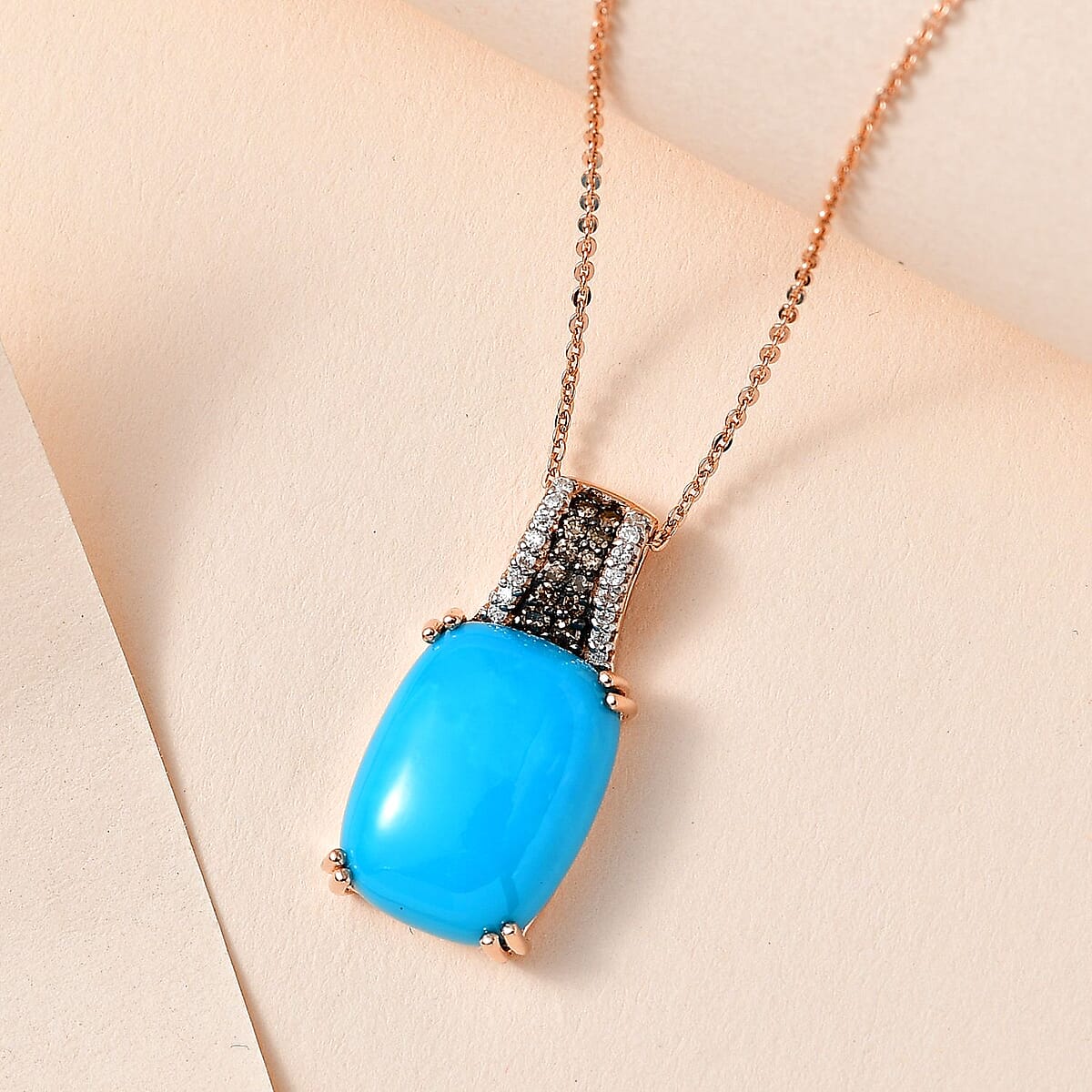 Doorbuster Sleeping Beauty Turquoise and Moissanite, Natural Yellow Diamond Pendant Necklace 18 Inches in Vermeil Yellow Gold Over Sterling Silver 7.40 ctw image number 1