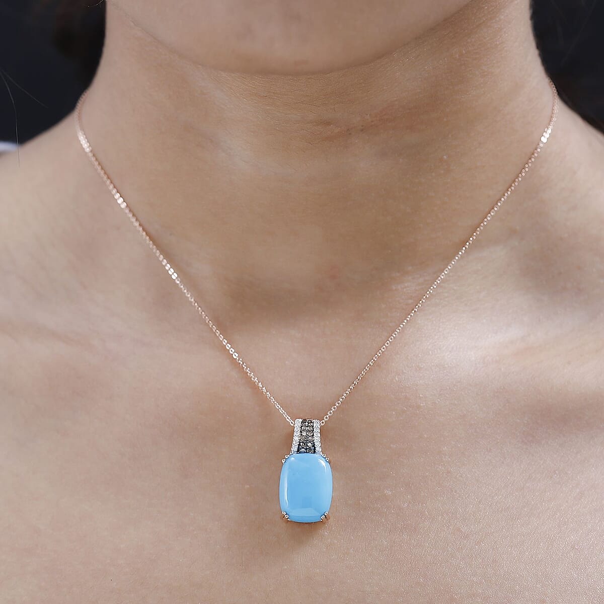 Doorbuster Sleeping Beauty Turquoise and Moissanite, Natural Yellow Diamond Pendant Necklace 18 Inches in Vermeil Yellow Gold Over Sterling Silver 7.40 ctw image number 2