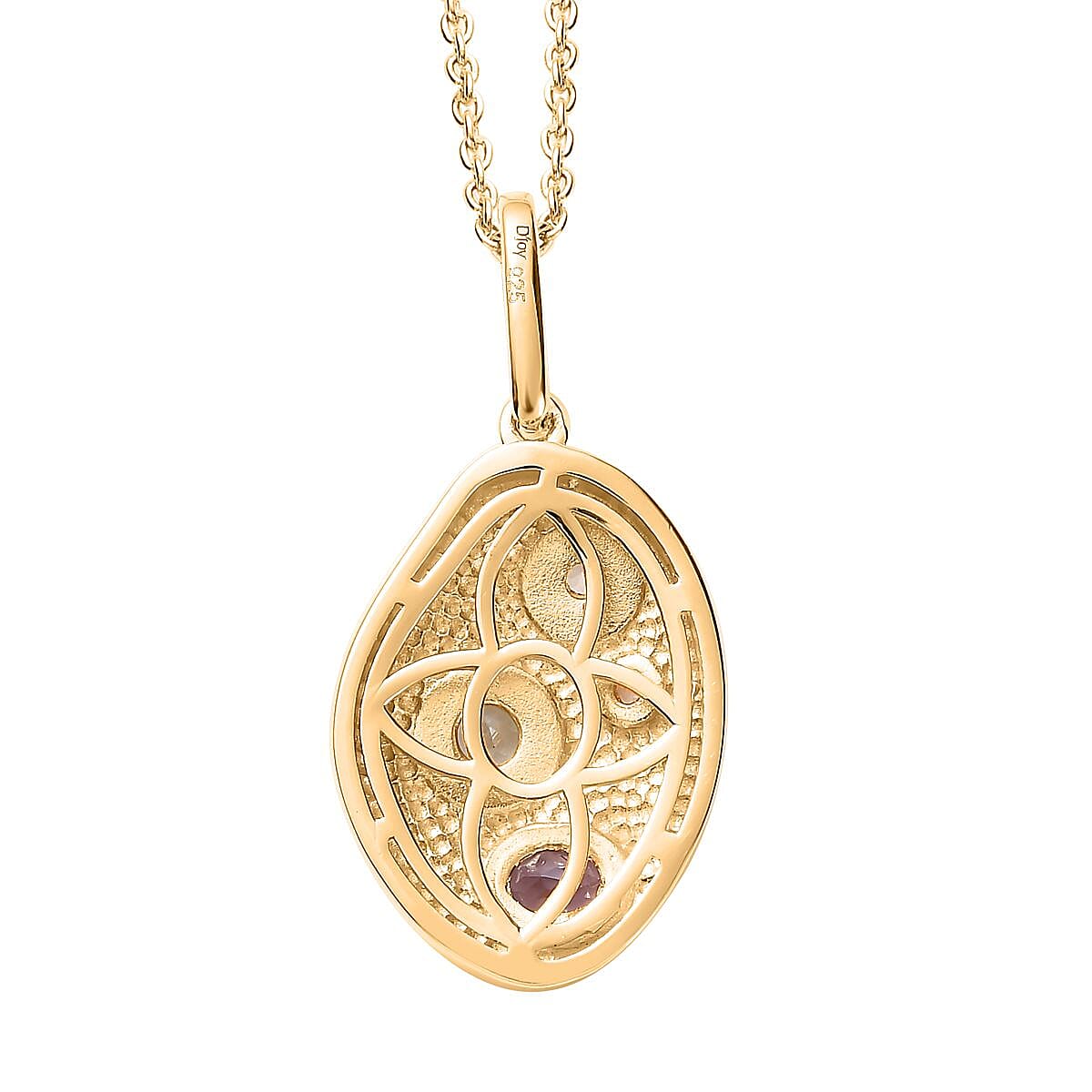 Rose De France Amethyst and Multi Gemstone Celestial Medallion Nugget Pendant Necklace 20 Inches in Vermeil Yellow Gold Over Sterling Silver 1.10 ctw