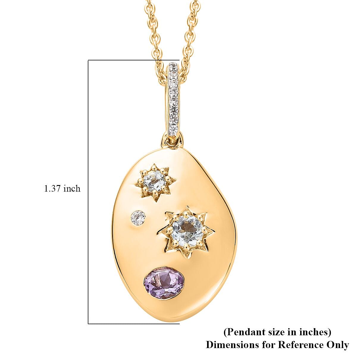 Rose De France Amethyst and Multi Gemstone Celestial Medallion Nugget Pendant Necklace 20 Inches in Vermeil Yellow Gold Over Sterling Silver 1.10 ctw