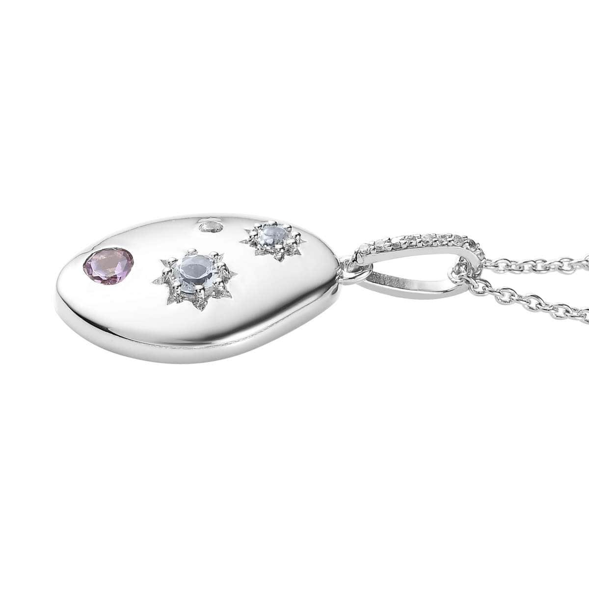 Premium Rose De France Amethyst and Multi Gemstone Celestial Medallion Nugget Pendant Necklace 20 Inches in Platinum Over Sterling Silver 1.10 ctw image number 3
