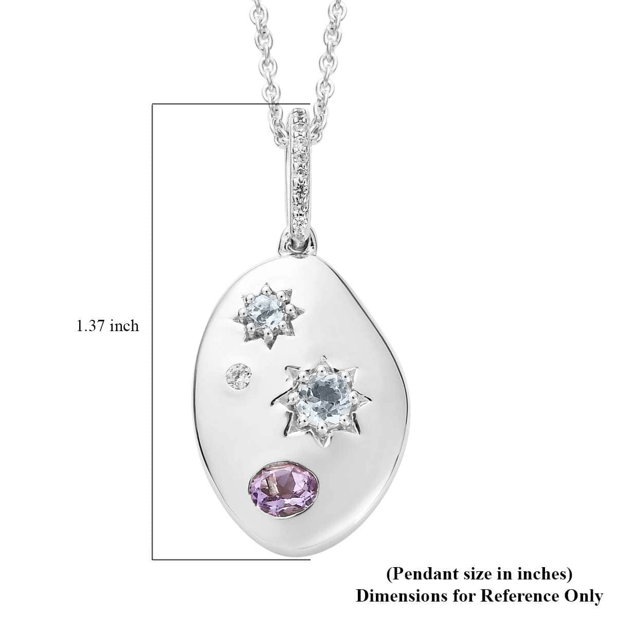 Premium Rose De France Amethyst and Multi Gemstone Celestial Medallion Nugget Pendant Necklace 20 Inches in Platinum Over Sterling Silver 1.10 ctw image number 6