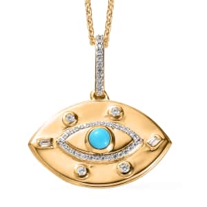 Mother’s Day Gift Sleeping Beauty Turquoise and White Zircon Evil Eye Protector Celestial Medallion Pendant Necklace 20 Inches in Vermeil Yellow Gold Over Sterling Silver 0.70 ctw